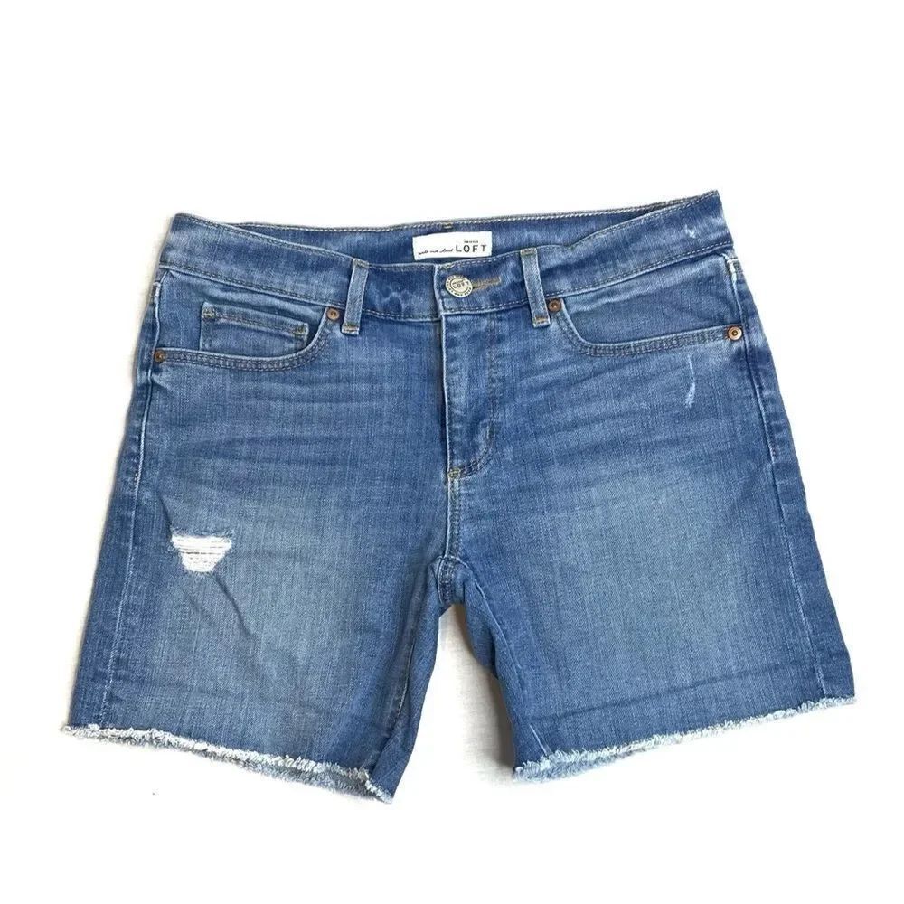 Loft medium wash distressed jean shorts size 26